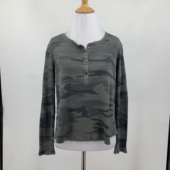 Splendid Blouse Womens XS Extra Small Camo Forever Waffle Knit Henley Cropped - Picture 2 of 12
